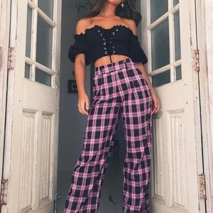 I.AM.GIA Aria Pink and Black Plaid Pants
